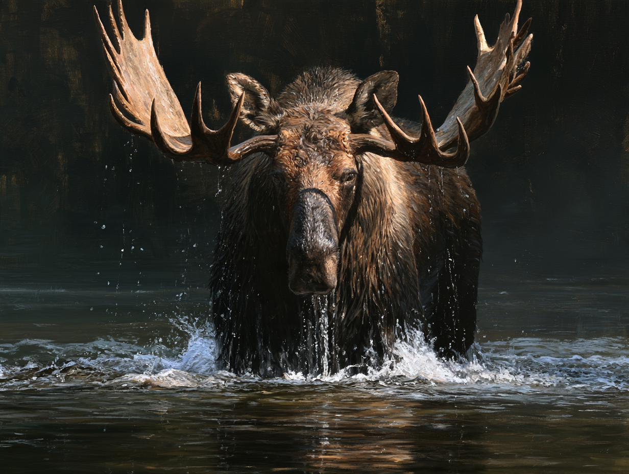 bull moose walking through river water inspiring moose cola brand