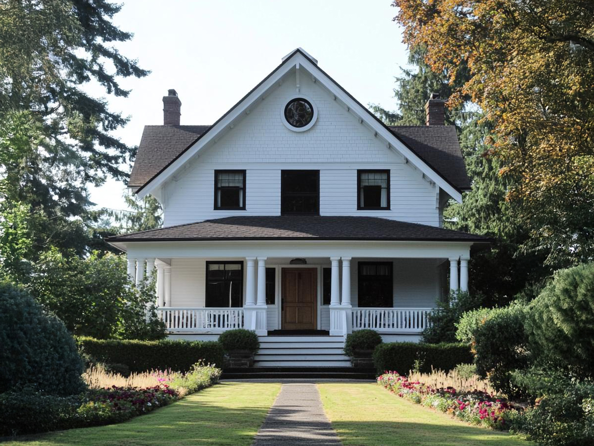 classic symmetrical craftsman style farmhouse used as inspiration for the alder family homestead logo