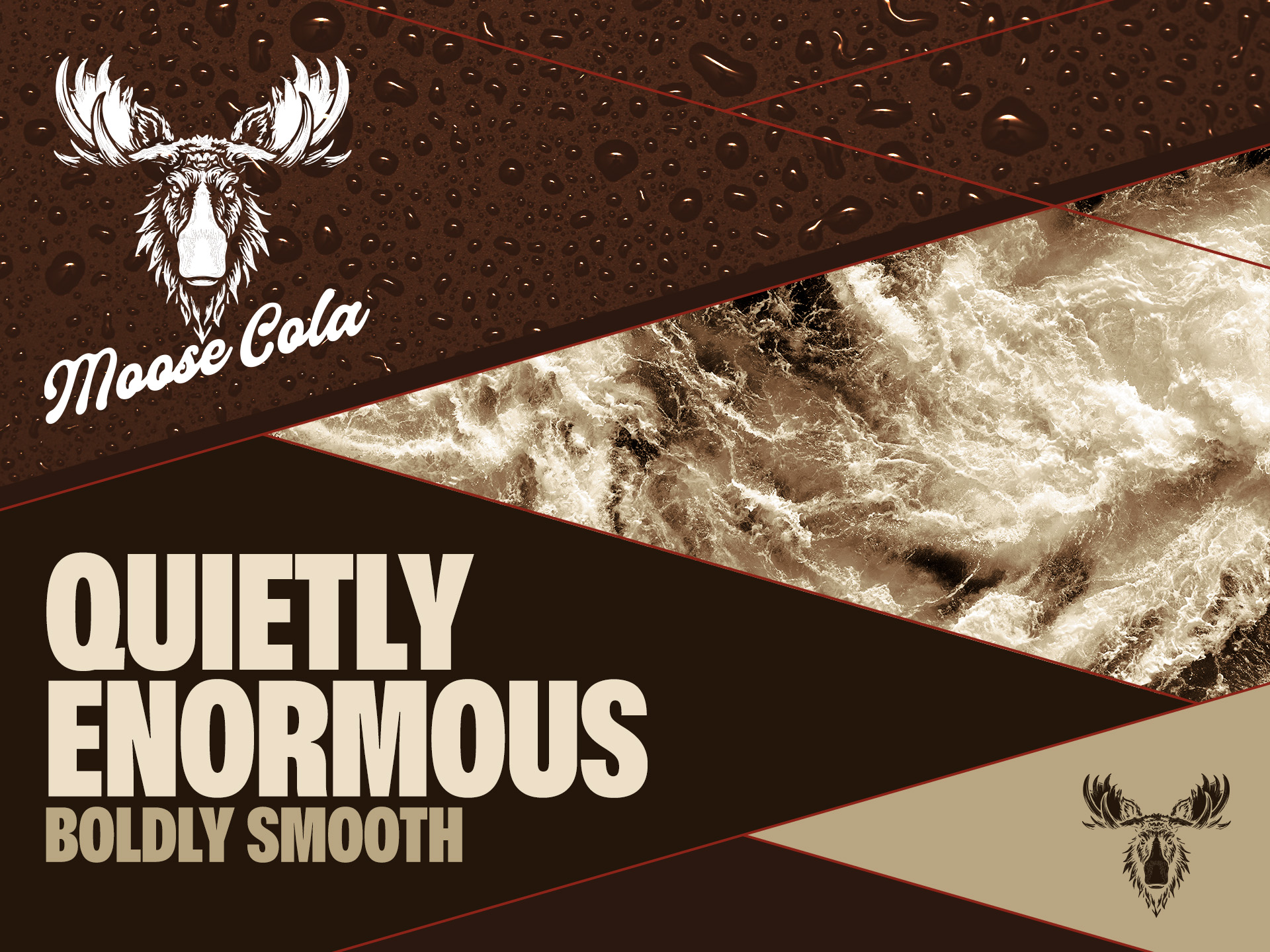 bull moose walking through river water, placeholder image for the Moose Cola design elements section